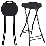 Suzile 2 Pcs 24 Inch Tall Folding Chair Portable Plastic Stool Chair Heavy Duty Foldable Bar Stools with Handle for Adults Kitchen Counter Room Home Camping Indoor Outdoor, 300lbs Capacity, Black
