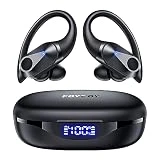 Bluetooth Headphones Wireless Earbuds 90Hrs Playtime Ear Buds IPX7 Waterproof Sports Earphones with Wireless Charging Case & Over-ear Earhooks LED Power Display Stereo Bass Headset for Workout Black