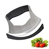 XoYoZo Salad Chopper Mezzaluna Knife with Protective Cover and Anti-Slip Handle Stainless Steel Vegetable Cutter Onion Mincing Pizza