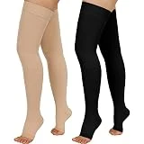 Totexil 2 Pairs Compression Stockings for Women & Men, 20-30mmHg Thigh High Compression Socks, Open Toe Medical Compression Socks with Silicone Dot Band--Best Support for Nursing Sports Varicose Veins