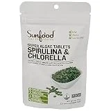Sunfood Spirulina Chlorella Tablets | 2 oz Bag, 228 Tablets/Bag, 250 mg/Tablet | 50/50 Blend | Chlorophyll Rich, Broken Cell Wall, Green Algae Superfood, Vegan, 100% Pure