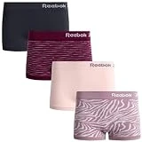 Reebok Women's Underwear - Seamless Boyshort Panties (4 Pack), Size Medium, Dark GreyStriped RedLight RoseMauve Jacquard