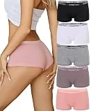 FINETOO Boyshorts Panties for Women Cotton Underwear for Women Cheeky Comfortable Boxer Briefs for Ladies 5 Packs (S-XL)