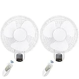 HealSmart 16 Inch Wall Mount Fan with Remote Control, 3 Oscillating Modes, 3 Speed, Timer, 2 Pack