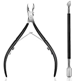 Ejiubas Cuticle Trimmer with Cuticle Pusher Cuticle Nipper Professional Grade Stainless Steel Cuticle Remover Cutter Clipper Durable Pedicure Manicure Tools (Black)