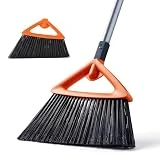 CLEANHOME Outdoor Brooms for Sweeping Patio, Commercial Grade Heavy Duty Broom with 2 Broom Head for Sweeping Garage,Deck,Kitchen,Straw, Outside Broom for Cleaning Pet Hair,Weeds,Leaves，Grey