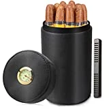 Scotte Cigar humidor case/jar,Leather Cedar Wood Cigar Canister Portable for 12-16 Cigar (Black)