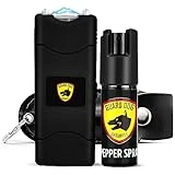 Guard Dog Security Pepper Spray and Stun Gun - Long Range 16 Feet Pepper Spray Keychain, High Voltage Stun Capability with Charger - Self Defense Kit for Women and Men (Black)