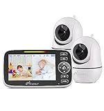 iFamily Split Screen Baby Monitor, Large Display Video Baby Monitor with 2 Cameras and Audio, Long Range, Remote pan tilt, Night Vision, Temperature Sensor, 2 Way Talk, Feeding Clock and lullabies.
