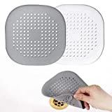 Hair Catcher,Square Drain Cover for Shower Silicone Hair Stopper with Suction Cups,Easy to Install Suit for Bathroom,Bathtub,Kitchen 2 Pack (Grey White)