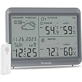 DreamSky Weather Station Wireless Indoor Outdoor Thermometer Humidity - Large Display Digital Atomic Weather Clock for Home, Support Multiple Sensors for Outside Temperature, Date, Auto DST