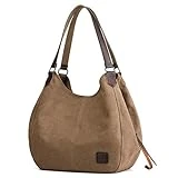 DOURR Women's Multi-pocket Shoulder Bag Fashion Cotton Canvas Handbag Tote Purse (Brown 1 - large size)