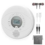Portable CD Player, KUEPHOM Walkman CD Player with Headphones, Discman with Speaker,Anti-Skip CD Player for Car, Rechargeable 1500mAh, CD,USB disc playable with Memory, AUX in for audiobook, White