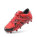 DREAM PAIRS Boys Girls 160472-K Red Black Silver Soccer Football Cleats Shoes Size 5 M US Big Kid