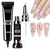 Makartt Nail Rhinestone Glue Set, Gel Nail Glue for Rhinestones for 3D Design Super Strong Adhesive Nail Gem Glue for Halloween Decoration Nail Art Jewel Crystal Beads Diamonds 15ml&8ml Cured Need