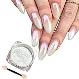White Pearl Chrome Nail Powder,Mirror Effect Aurora Magic Pearlescent Nail Jewelry Glitter Powder Holographic Pigment, Symphony Mermaid Pearl Neon Ice Aurora Dust Nail Powder,DIY Nail Art Decorations