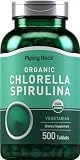 Piping Rock Chlorella Spirulina Organic | 500 Tablets | Vegetarian Pills | Non-GMO, Gluten Free Supplement