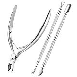 Cuticle Trimmer Cuticle Remover with Cuticle Pusher, XUNXMAS Professional Stainless Steel Durable Pedicure Manicure Tools Cutter Nipper Scissor Clipper for Fingernails and Toenails Dead Skin Silver