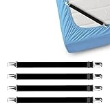 FeelAtHome 4 PCS Bed Sheet Clips Keep Bedsheets in Place-Corner Bands Suspenders for Fitted Sheets - Mattress Sheets Grippers Holders Straps Fits from Twin Queen King Garters Fasteners Clamps