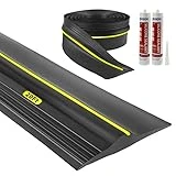 Universal Garage Door Bottom Threshold Seal Rubber Strip with Adhesives, DIY Weatherproof Weather Stripping Replacement (20FT, Black)