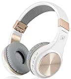 Riwbox Bluetooth Headphones, XBT-80 Folding Stereo Wireless Bluetooth Headphones Over Ear with Microphone and Volume Control, Wireless and Wired Headset for PC/Cell Phones/TV/iPad (White Gold)