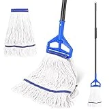 Loop-End String Mop Heavy Duty Commercial Industrial Mops with 2 Extra Mop Heads Replacement, 59 Inch Cotton Wet Mop for Floor Cleaning