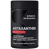 Sports Research Triple Strength Vegan Astaxanthin Supplement from Algae - Plant Based Softgels for Antioxidant Activity, Skin & Eye Health - Non-GMO Verified, Made with Coconut Oil - 12mg, 60 Count