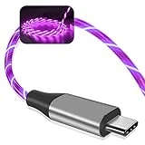 USB C Cable, 3A LED Light Up Fast Charger Charging Cords Type C Cable Compatible with Samsung Galaxy S21 S20 S10 S10E S9 S8 Plus Note 20 10 9 8, LG G8 and More (Purple, 6 ft)