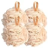 Fishent Loofah Bath Sponge Shower Loofahs, 4 Pack Soft Loofa Exfoliating Body Scrubber Mesh Shower Puff Pouf Ball Luffa for Men and Women(50g/pcs)