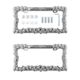 UpAuto 2PCS Skull Car License Plate Frame American Standard License Plate Holder, Car License Plate Covers with Screws & Tools (Skeleton, 12.65 * 6.5 * 3.85)