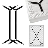 FeelAtHome Bed Sheet Holder Straps Criss-Cross - Sheets Stays Suspenders Keeping Fitted Or Flat Bedsheet in Place - for Twin Queen King Mattress Holders Elastic Clips Grippers Fasteners Garters Bands