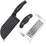 2 Piece Crinkle Potato Vegetable Cutters, Stainless Steel Blade Wavy Slicer Crinkle Cutter, Wavy Crinkle Cutting Tool Salad Chopping Knife and Vegetable French Fry Slicer