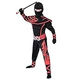 Spooktacular Creations Child Boy cosplay costume Red Ninja Kungfu costume for Halloween dress up (Small (5-7yr))