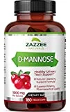 Zazzee D-Mannose, 1000 mg per Serving, 180 Vegan Capsules, 3 Month Supply, Potent & Fast-Acting, 100% Pure, Natural Cleansing Support Urinary Tract Health, 100% Vegetarian, All-Natural and Non-GMO