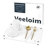 Veeloim Stone Drying Mat for Kitchen Counter Super Absorbent Stone Dish Drying Mat Quick Dring Diatomaceous Earth Dish Drying Mat Non-Slip Dish Drying Pad with Stainless Steel Feet(15.8*11.6” Marble)