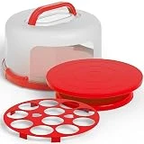 Cake Cupcake Carrier with Lid and Handle + Cake Stand Plate with Dome | 10' Round Cake Container Holder with Cover | Plastic Pie Carrier Cake Storage Container | Bunt Keeper Platter Tray for Transport
