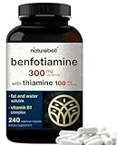 Benfotiamine 300mg with Thiamine 100mg Per Serving | 240 Veggie Capsules, Essential Vitamin B1 Benfotiamine Supplement, Bioavailable Fat & Water Soluble Forms – Energy & Nerve Support – Non-GMO