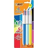BIC 4-Color Ballpoint Pens, Medium Point (1.0mm), 4 Colors in 1 Set of Multicolored Pens, 3-Count Pack, Pens for School Supplies (Pen barrel color may vary)