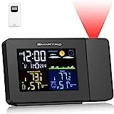 SMARTRO SC91 Projection Alarm Clock for Bedrooms with Weather Station, Wireless Indoor Outdoor Thermometer, Temperature Humidity Monitor Gauge Hygrometer