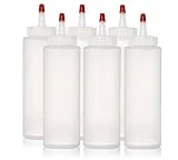 ljdeals 8 oz Plastic Squeeze Condiment bottles, Wide Mouth, Red Sealer Yorker Cap, Dispensing Bottles for Icing, Ketchup, Sauces and more, Pack of 6, made in USA