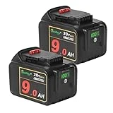 waitley DCB200 20V 9.0Ah Lithium-ion Replacement Battery Compatible with Dewalt 20V DCB200 DCB203 DCB204 DCB206 DCB209 DCD/DCF/DCG/DCS Series Cordless Tools with LED Display-2 Pack
