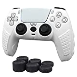 PS5 Controller Grip Cover, CHIN FAI Anti-Slip Silicone Skin Protective Cover Case for Playstation 5 DualSense Wireless Controller with 6 Thumb Grip Caps (White)