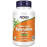 NOW Supplements, Certified Organic, Spirulina 1000 mg (Double Strength), Rich in Beta-Carotene (Vitamin A) and B-12 with naturally occurring GLA , 120 Tablets