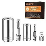 Athlife Universal Socket Set (7-19mm 11-32mm) Super Socket For Unscrew Any Bolt Tools with 3/8' to 1/2' Adaptor Power Drill Adapter Socket Multi-function Socket Set Gifts for Dad, Husband and Men 5PCS
