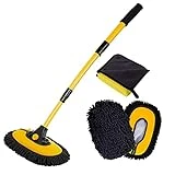 BMLEI Car Wash Brush with Long Handle, Microfiber Towels Car Wash Kit Cleaning Supplies, Car Wash Mop Mitt with 2 Replacement Head, Extension Pole Car Brush Cleaning Kit for Cars Trucks
