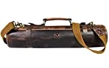Leather Knife Roll Storage Bag, Elastic and Expandable 10 Pockets, Adjustable/Detachable Shoulder Strap, Travel-Friendly Chef Knife Case (Dark Brown, Leather)
