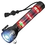 NPET T09 Solar Flashlight Car Flashlight 268 Lumens LED COB Light USB Rechargeable Tactical Multi-Function Torch Tool with Window Breaker Seat Belt Cutter Compass