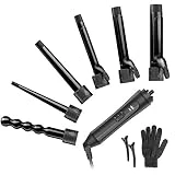 6-IN-1 Curling Iron, Professional Curling Wand Set, Instant Heat Up Hair Curler with 6 Interchangeable Ceramic Barrels (0.35'' to 1.25'') and 2 Temperature Adjustments, Heat Protective Glove & 2 Clips