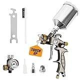 BEETRO HVLP Touch Up Mini Air Spray Gun for Clearcoats 1.0mm Stainless Steel Nozzle 150ml Capacity 7.0CFM 22psi with Type 2 Adapter Air Control Valve and Filter Professional