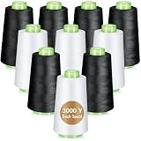 Timgle 12 Pack Sewing Thread 3000 Yards Each Spool Huge Cones 40S/2 Polyester All Purpose Thread for Serger Sewing Machine Overlock Sewing Supplies Hand Sewing Crafts(White and Black)